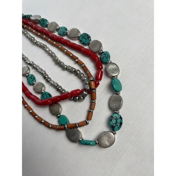 Navajo Multi-strand Necklace Turquoise Wood Bead Silver Oval Western Jewelry - Picture 3 of 9